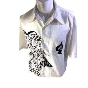Vintage Andrade Graphic Button Shirt*Fool*Joker*Poker*Gambler*Med*White*EUC*